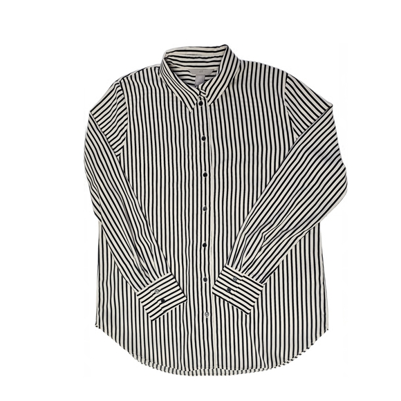 H&M Cream & Black Striped Long Sleeve Button-down Shirt Womens Medium - Picture 7 of 15